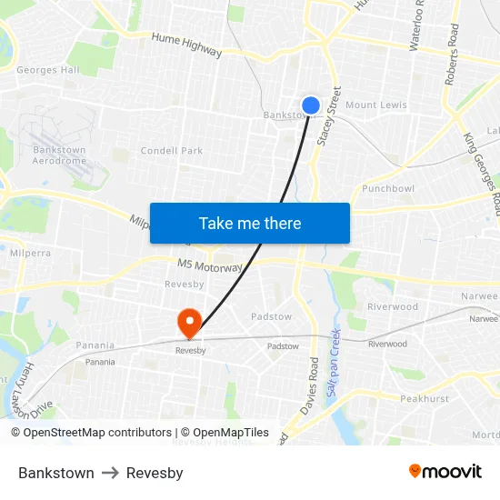 Bankstown to Revesby map