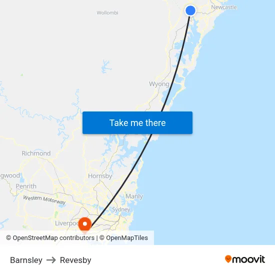 Barnsley to Revesby map
