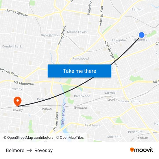 Belmore to Revesby map