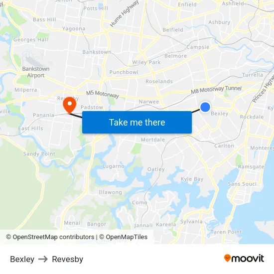 Bexley to Revesby map