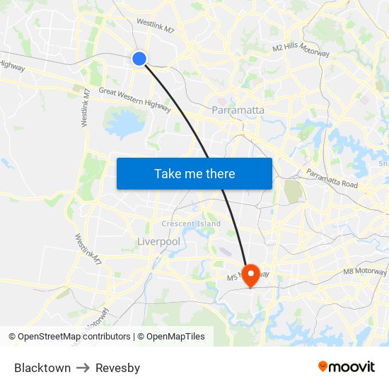 Blacktown to Revesby map