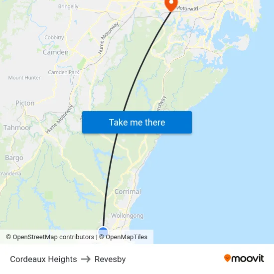 Cordeaux Heights to Revesby map