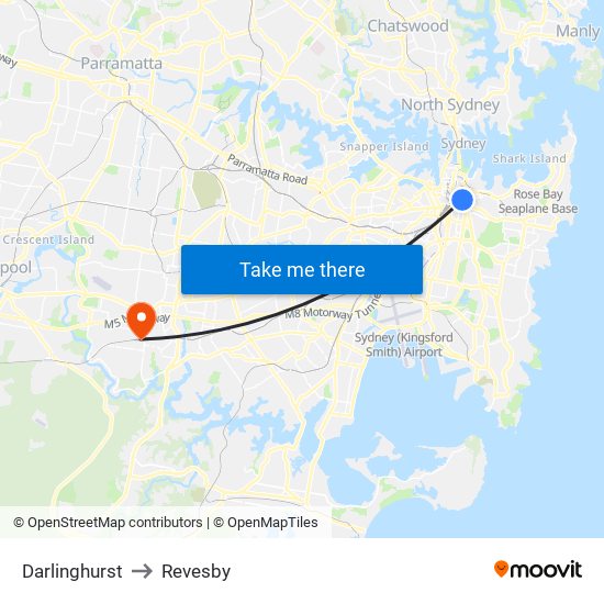 Darlinghurst to Revesby map