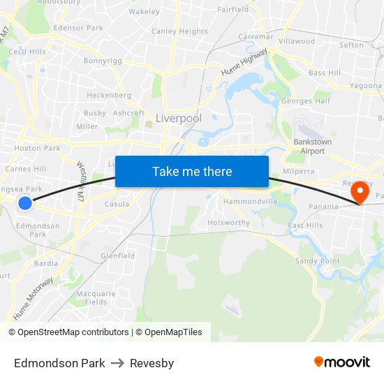 Edmondson Park to Revesby map