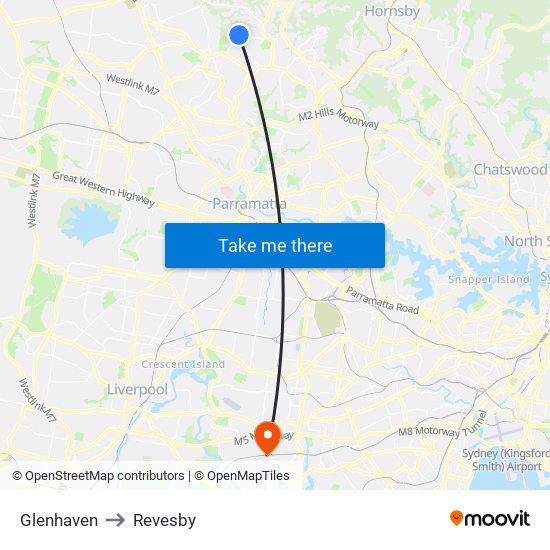 Glenhaven to Revesby map