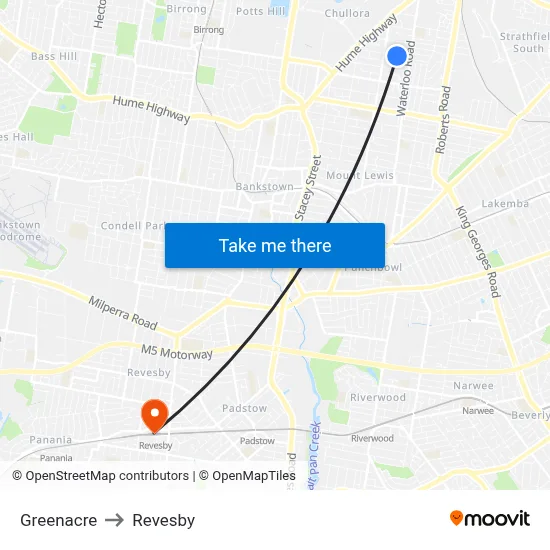 Greenacre to Revesby map