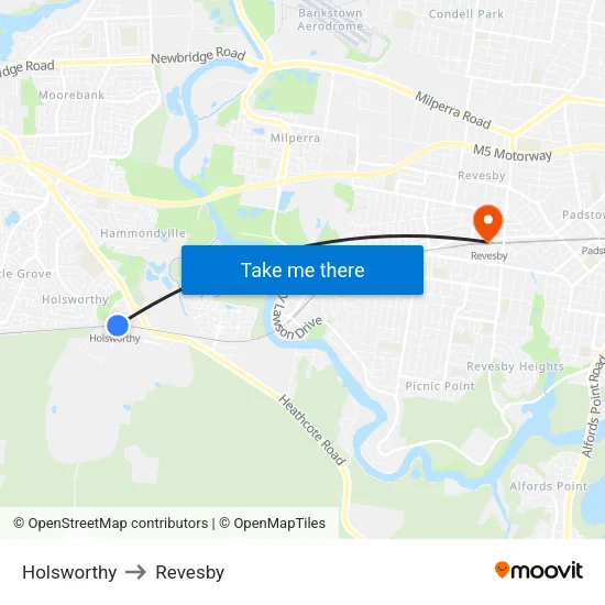 Holsworthy to Revesby map
