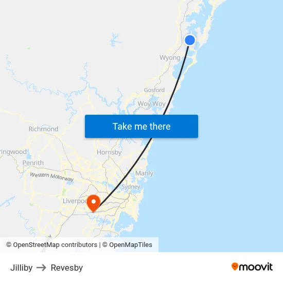 Jilliby to Revesby map