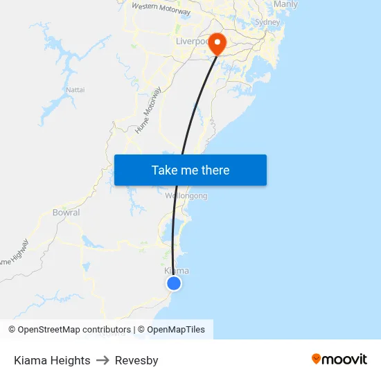 Kiama Heights to Revesby map
