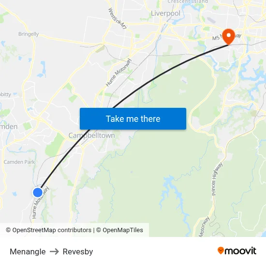 Menangle to Revesby map