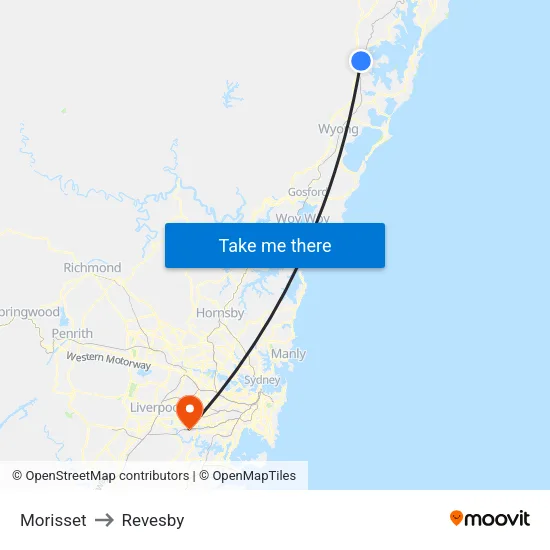 Morisset to Revesby map