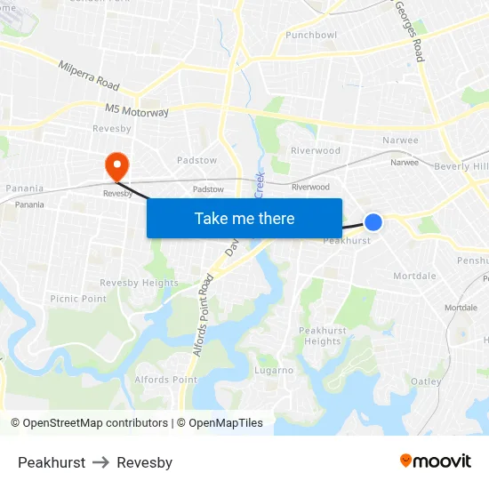 Peakhurst to Revesby map