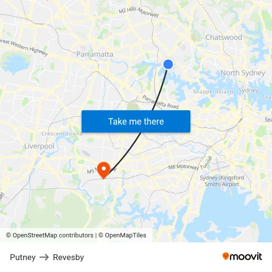 Putney to Revesby map