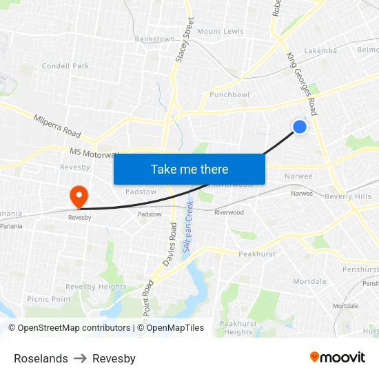 Roselands to Revesby map
