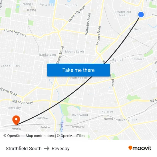 Strathfield South to Revesby map