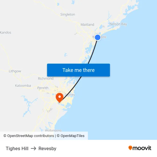 Tighes Hill to Revesby map