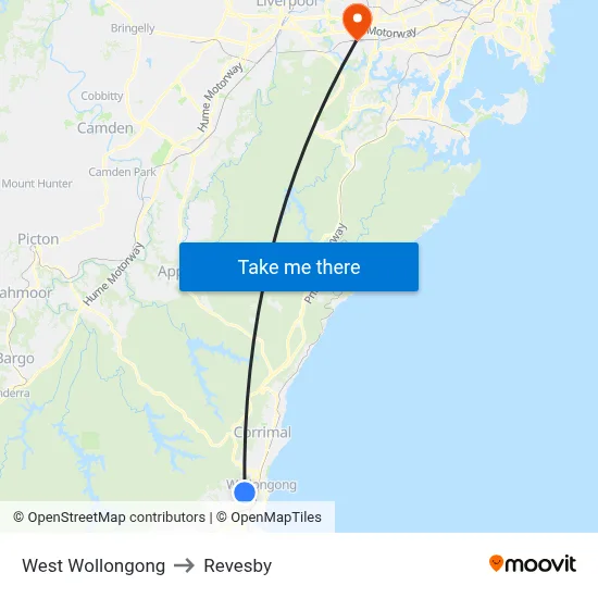 West Wollongong to Revesby map