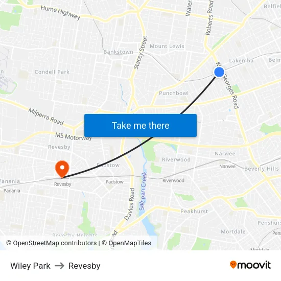 Wiley Park to Revesby map