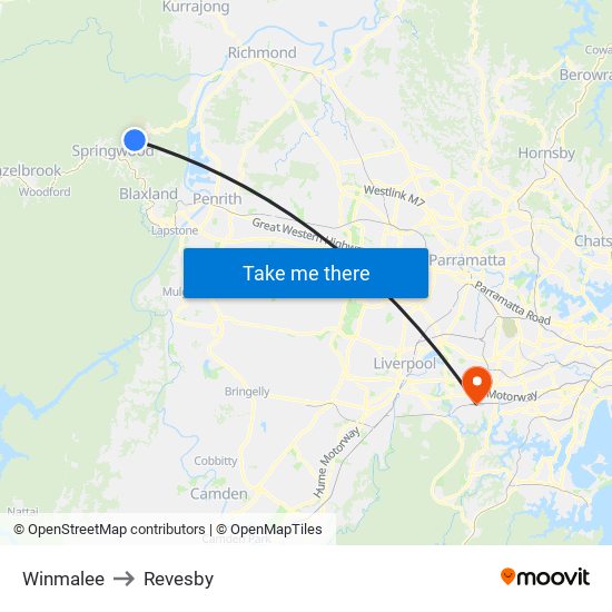 Winmalee to Revesby map