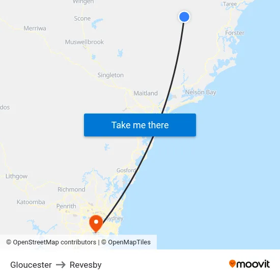 Gloucester to Revesby map