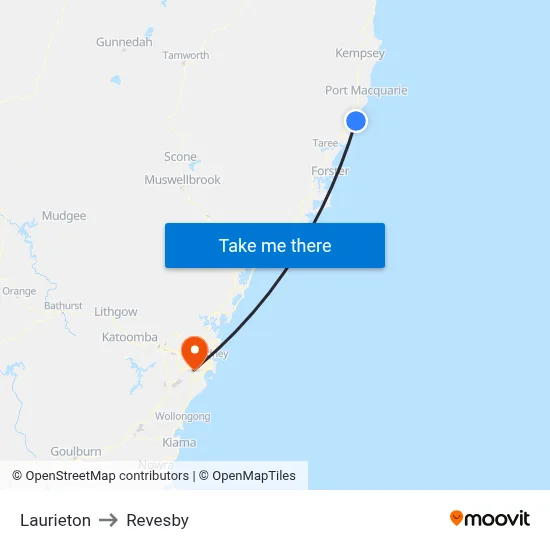 Laurieton to Revesby map