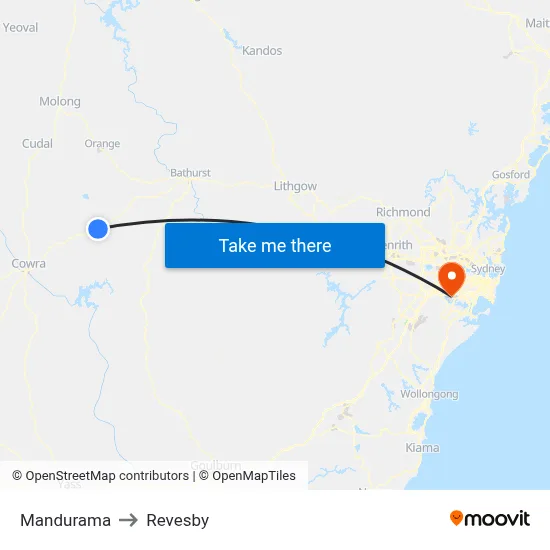 Mandurama to Revesby map