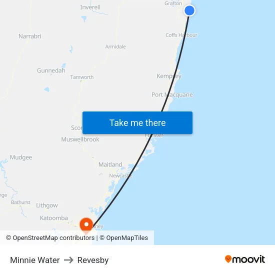 Minnie Water to Revesby map