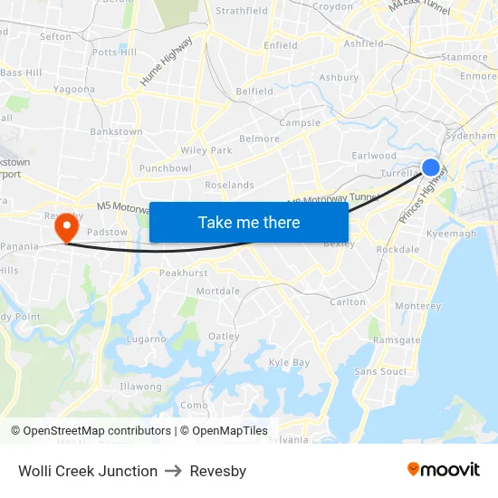 Wolli Creek Junction to Revesby map