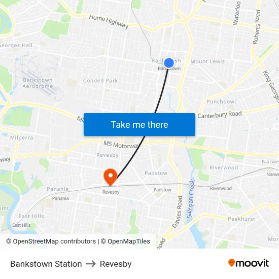 Bankstown Station to Revesby map