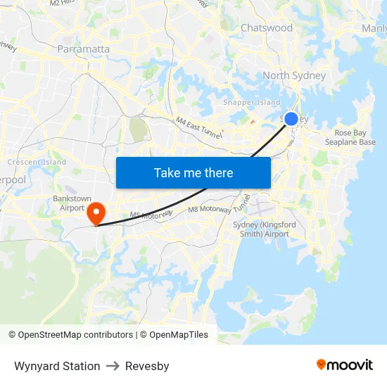 Wynyard Station to Revesby map