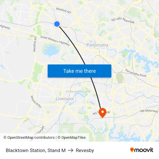 Blacktown Station, Stand M to Revesby map