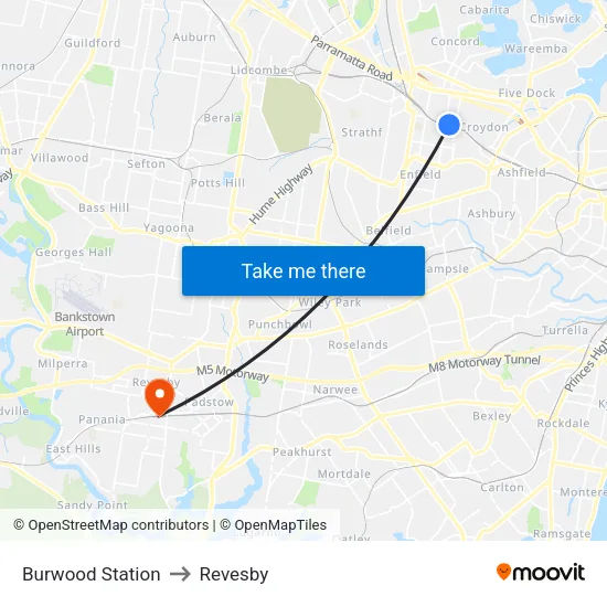 Burwood Station to Revesby map