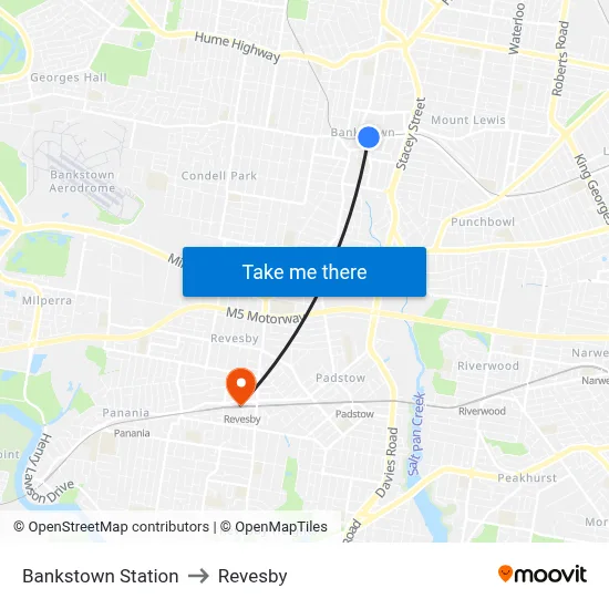 Bankstown Station to Revesby map