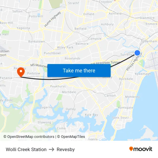 Wolli Creek Station to Revesby map