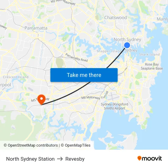North Sydney Station to Revesby map