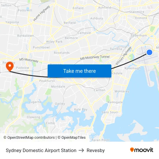Sydney Domestic Airport Station to Revesby map