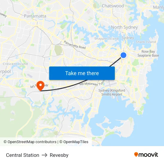 Central Station to Revesby map