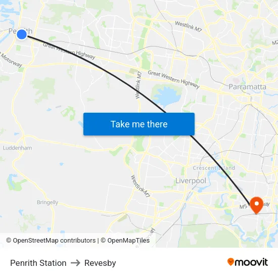 Penrith Station to Revesby map