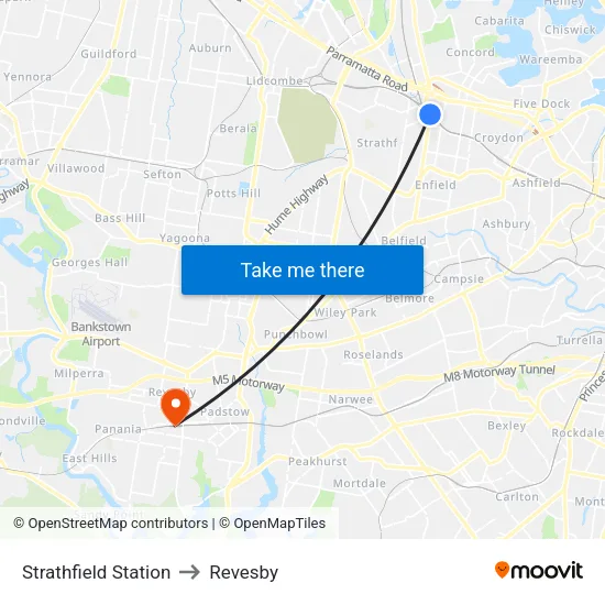 Strathfield Station to Revesby map