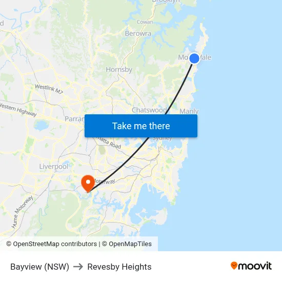 Bayview (NSW) to Revesby Heights map
