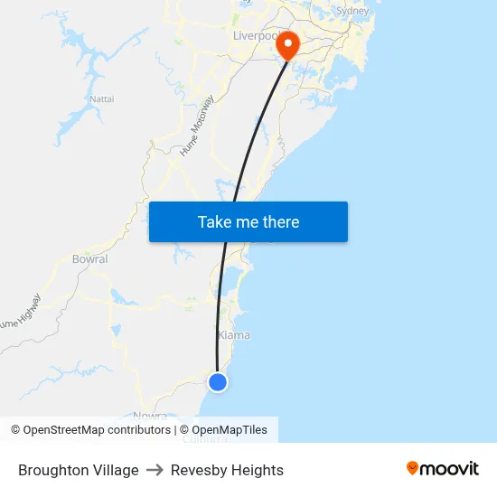 Broughton Village to Revesby Heights map