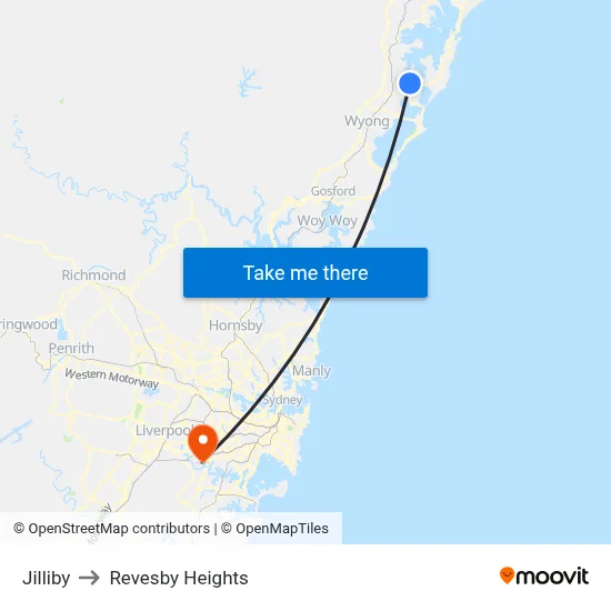 Jilliby to Revesby Heights map