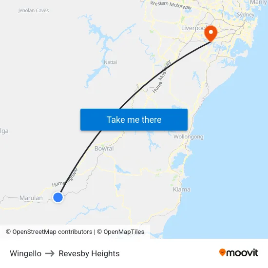 Wingello to Revesby Heights map