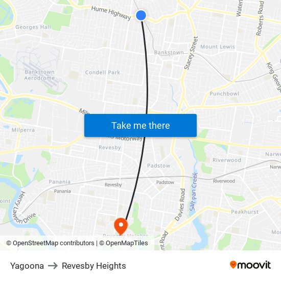 Yagoona to Revesby Heights map