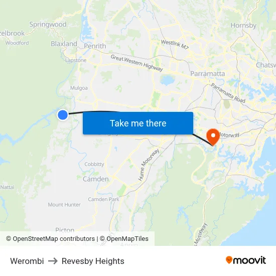 Werombi to Revesby Heights map
