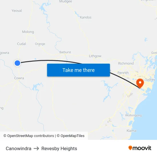 Canowindra to Revesby Heights map