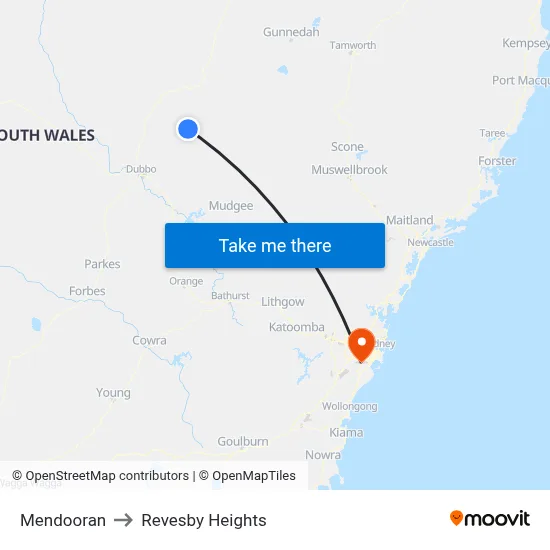 Mendooran to Revesby Heights map