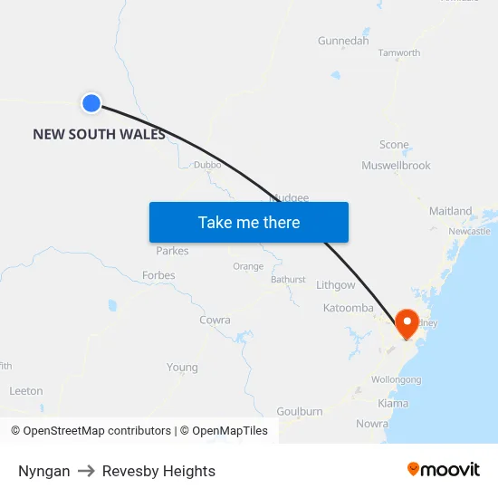 Nyngan to Revesby Heights map