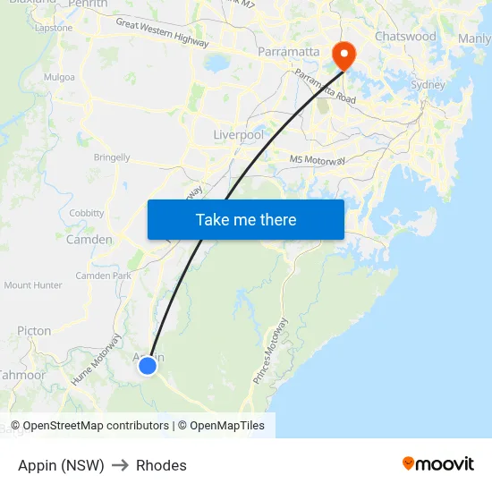 Appin (NSW) to Rhodes map