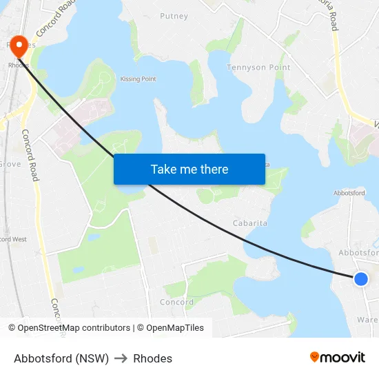 Abbotsford (NSW) to Rhodes map